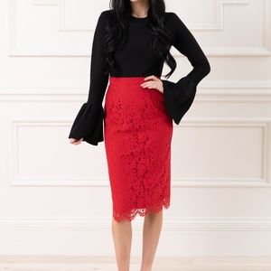 Rachel Parcell Lace Pencil Skirt in Classic Red
